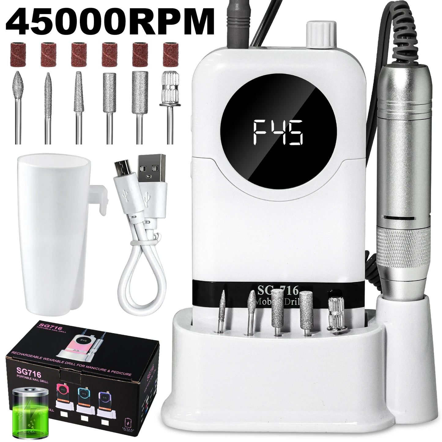 45000rpm Nail Drill Professional Machine (Low Noise)