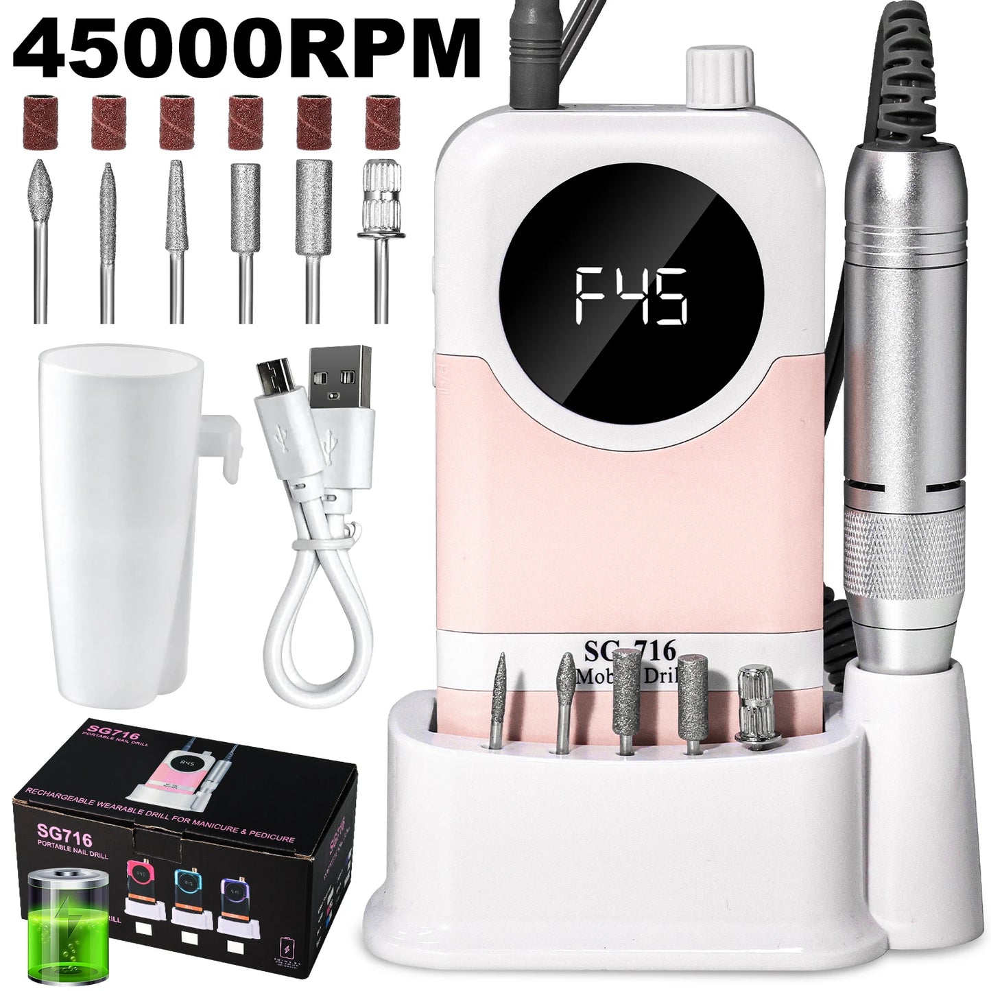 45000rpm Nail Drill Professional Machine (Low Noise)