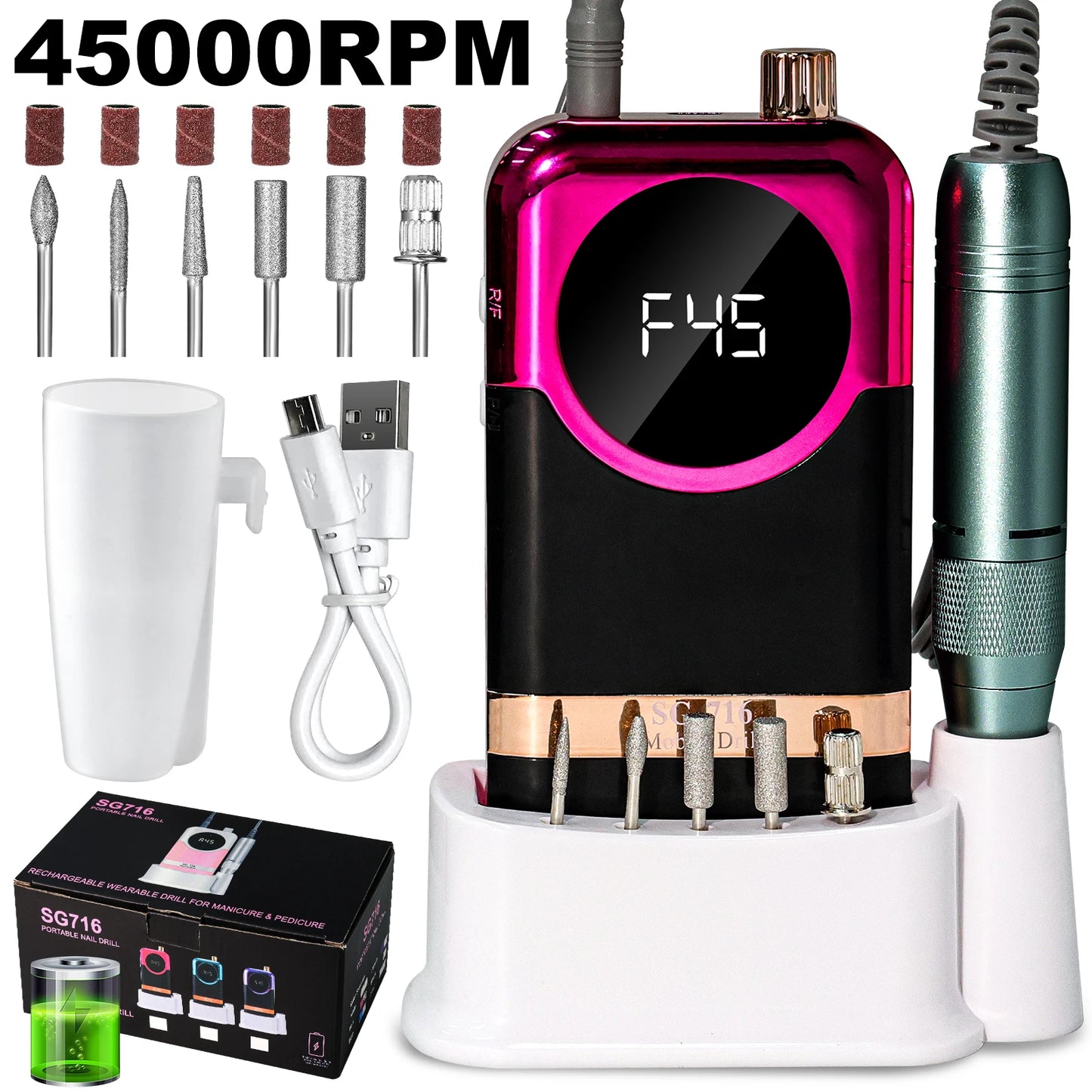 45000rpm Nail Drill Professional Machine (Low Noise)